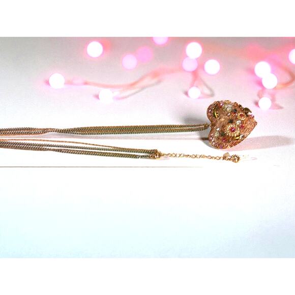 Betsy Johnson Vintage Floral Heart Pendant Necklace-Sparkling Crystal & Enamel - Picture 4 of 7